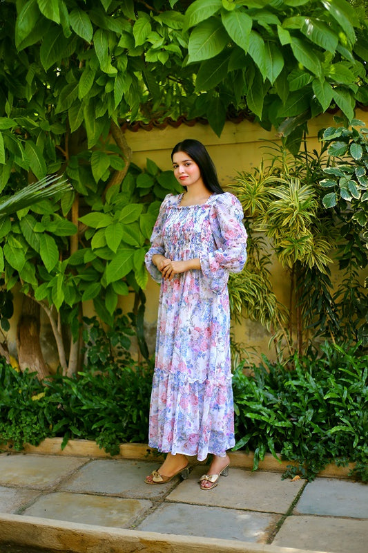 SQUARISH WHITE FLORAL DRESS