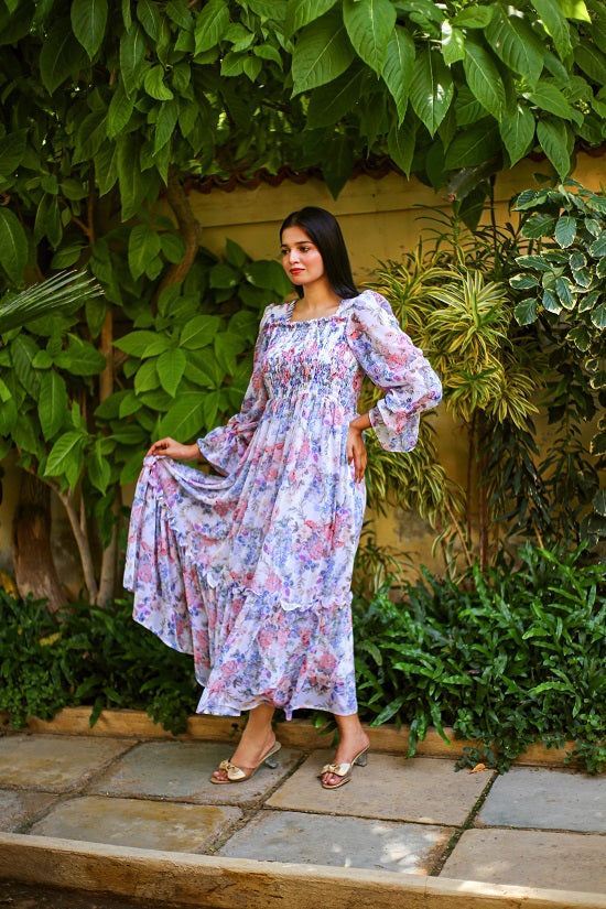 SQUARISH WHITE FLORAL DRESS