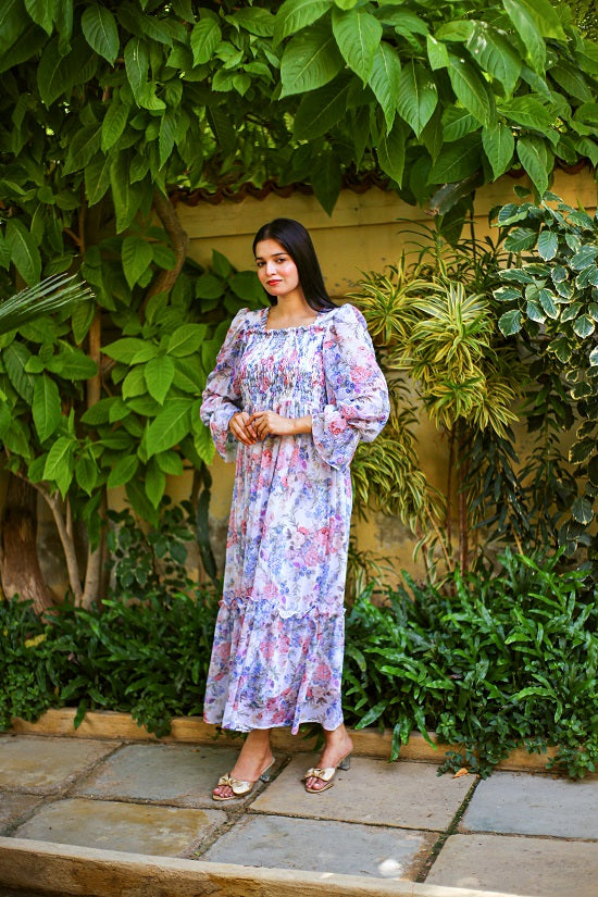 SQUARISH WHITE FLORAL DRESS