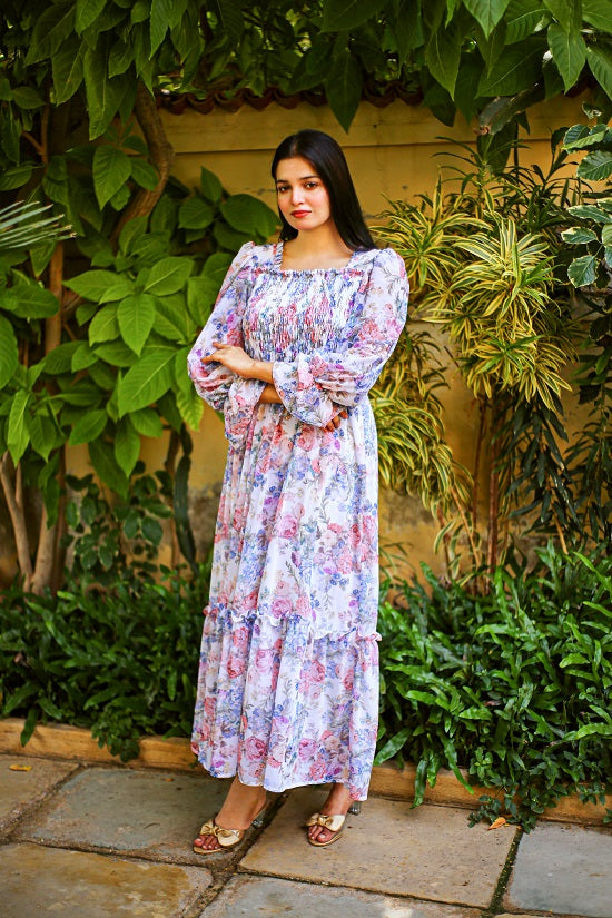 SQUARISH WHITE FLORAL DRESS