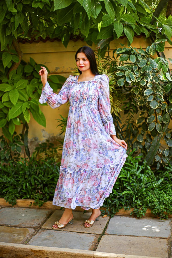 SQUARISH WHITE FLORAL DRESS