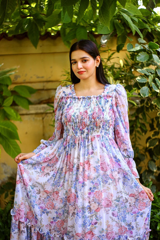 SQUARISH WHITE FLORAL DRESS