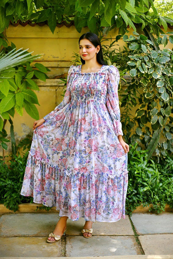 SQUARISH WHITE FLORAL DRESS