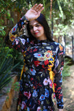 BLACK FLORAL SIDE KNOT
