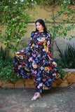 BLACK FLORAL SIDE KNOT