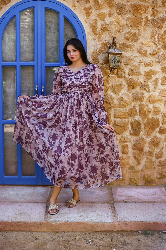 BUTTON DOWN PLUM DRESS