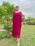 MAROON PLEATED BACK KNOT DRESS