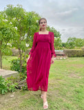 MAROON PLEATED BACK KNOT DRESS