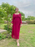 MAROON PLEATED BACK KNOT DRESS