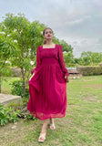 MAROON PLEATED BACK KNOT DRESS