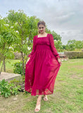 MAROON PLEATED BACK KNOT DRESS