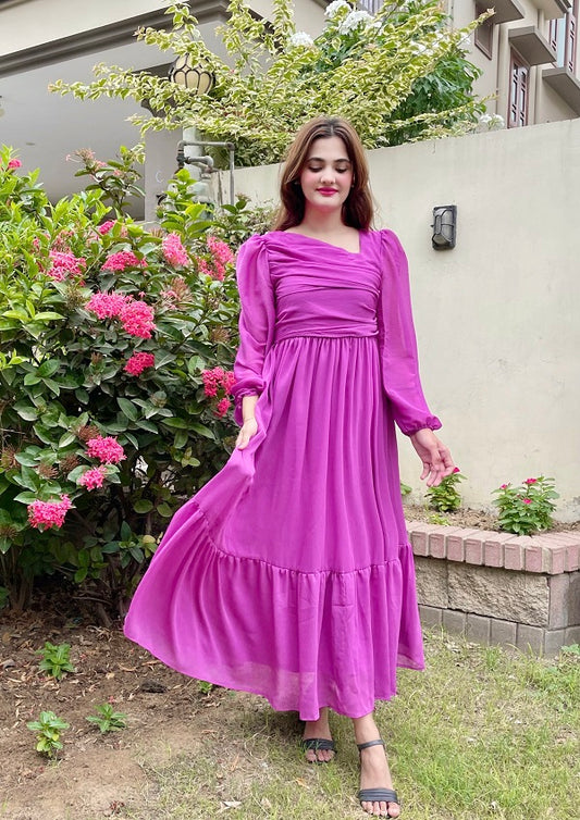 DEEP LILAC FLIRTY FRILL DRESS