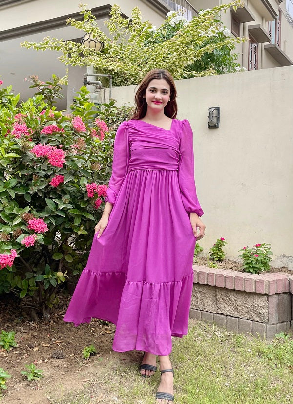DEEP LILAC FLIRTY FRILL DRESS