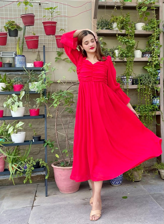 RED CRUSH FROCK
