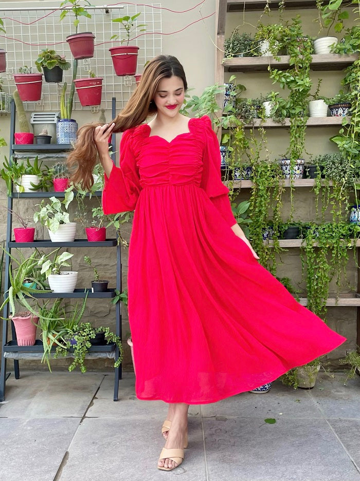 RED CRUSH FROCK