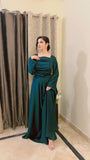 GREEN SQUARE NECK MODEST DRESS