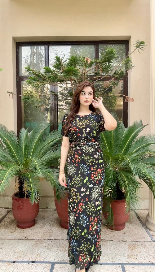FLORAL PRE - DRAPED - SAREE GOWN