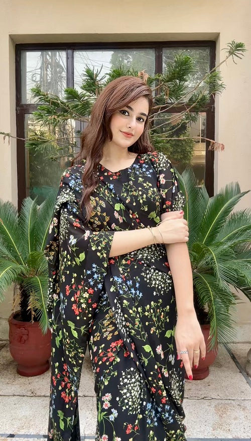 FLORAL PRE - DRAPED - SAREE GOWN