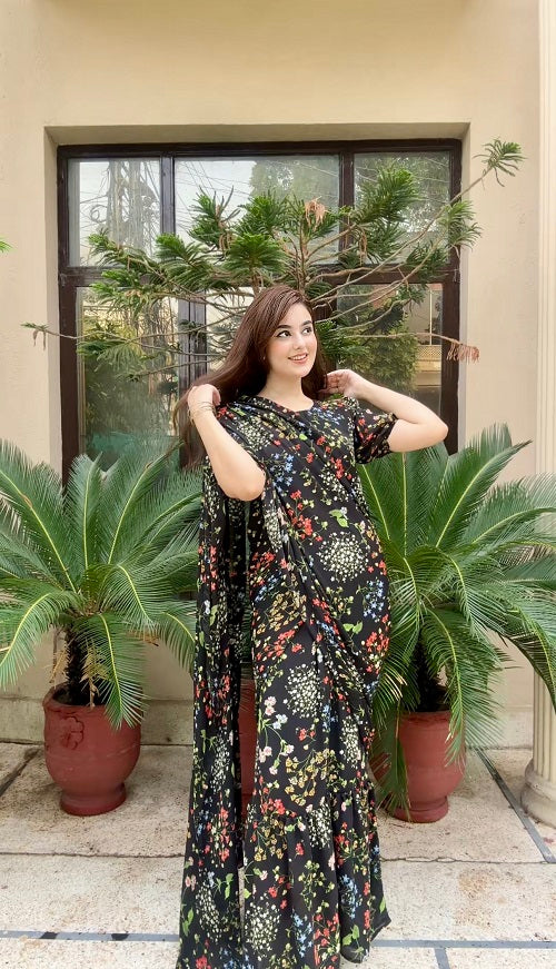 FLORAL PRE - DRAPED - SAREE GOWN
