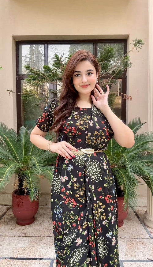 FLORAL PRE - DRAPED - SAREE GOWN