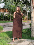 BROWN SEQUINS CAPE SHAWL DRESS