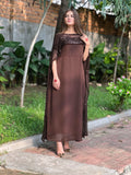 BROWN SEQUINS CAPE SHAWL DRESS