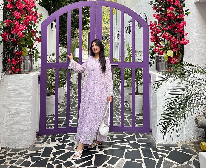 LILAC CHIKANKARI KAFTAN DRESS