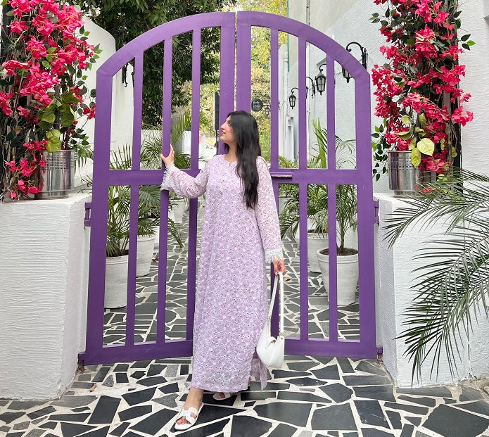 LILAC CHIKANKARI KAFTAN DRESS