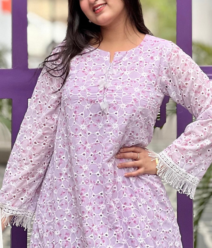 LILAC CHIKANKARI KAFTAN DRESS