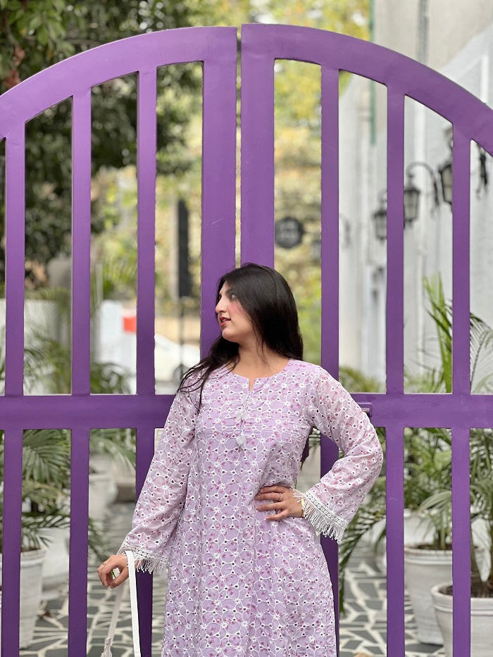 LILAC CHIKANKARI KAFTAN DRESS