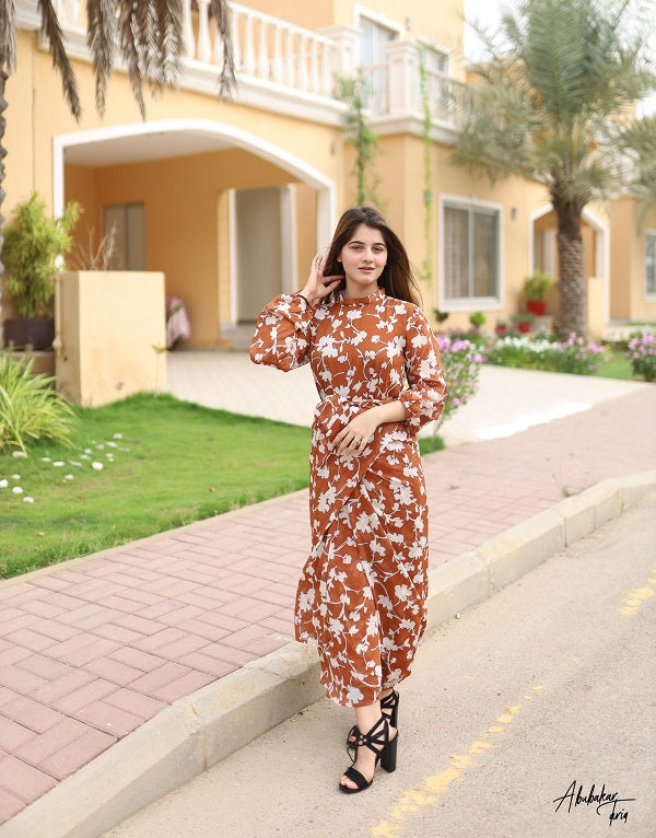 Brown Floral Frock