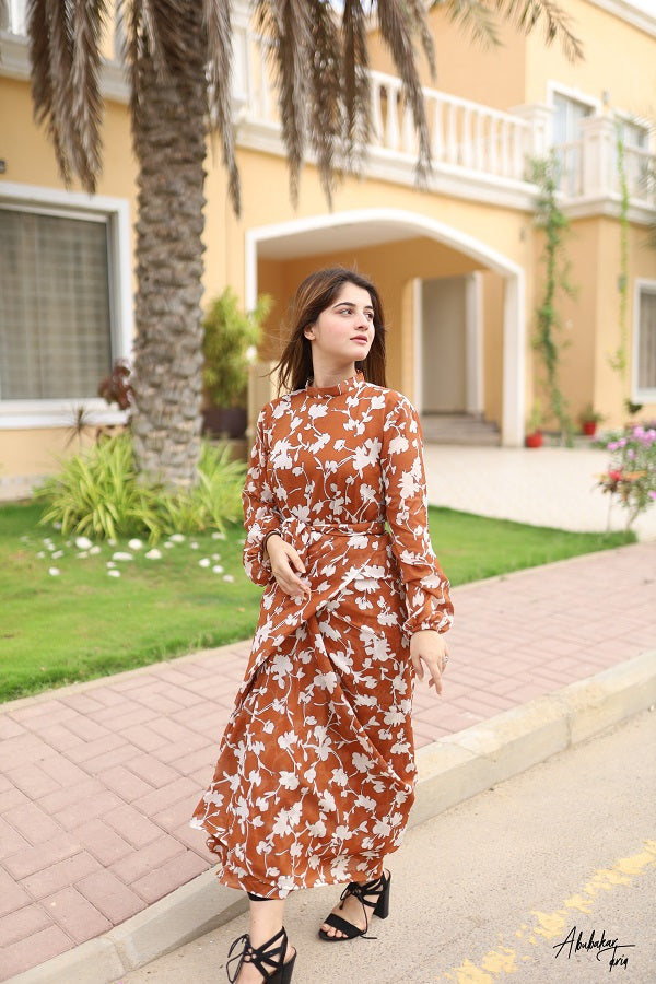 Brown Floral Frock