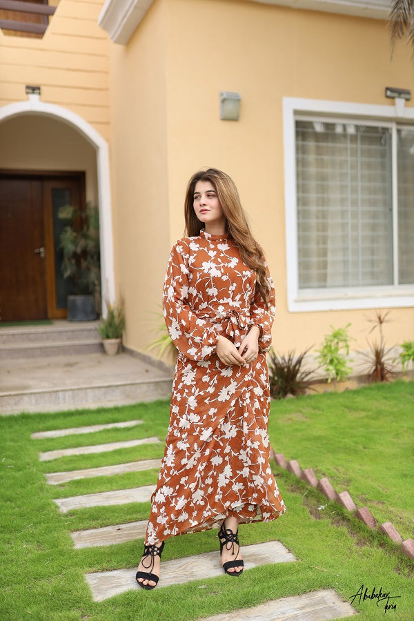 Brown Floral Frock