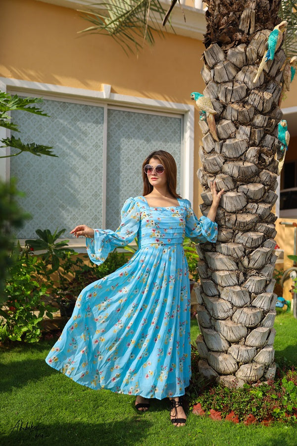 CHARMING BLUE FLORAL DRESS