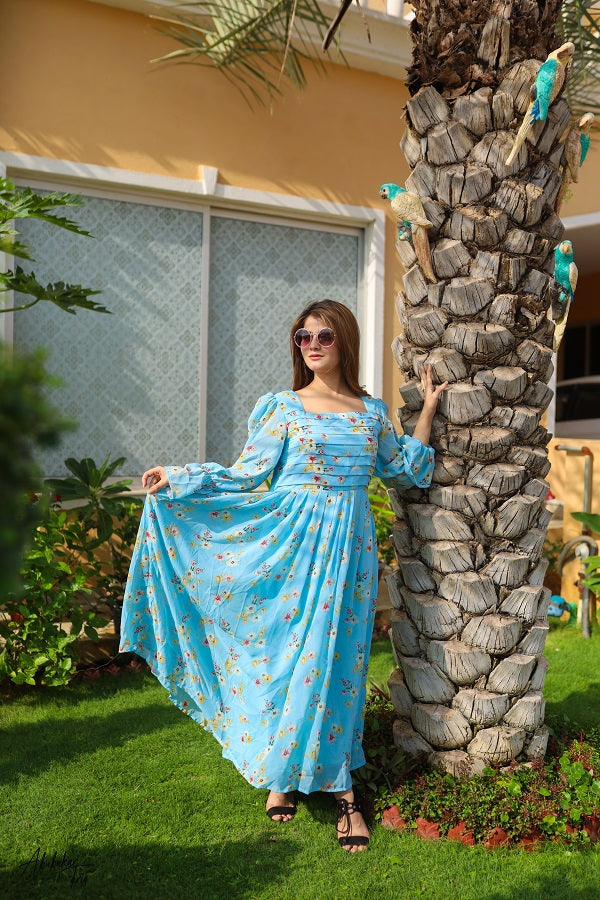 CHARMING BLUE FLORAL DRESS