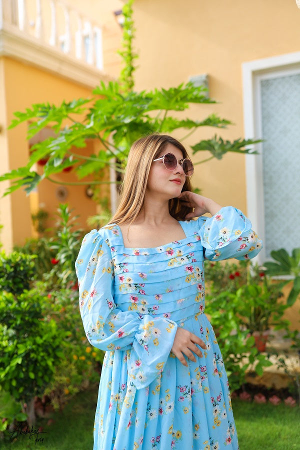 CHARMING BLUE FLORAL DRESS