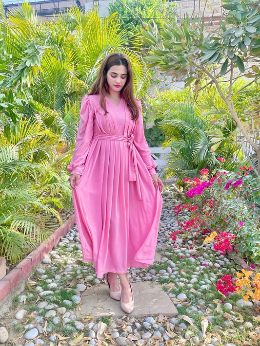 PINK CURVED PLATTED DRESS