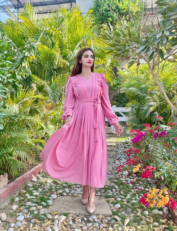 PINK CURVED PLATTED DRESS
