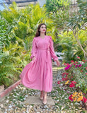 PINK CURVED PLATTED DRESS