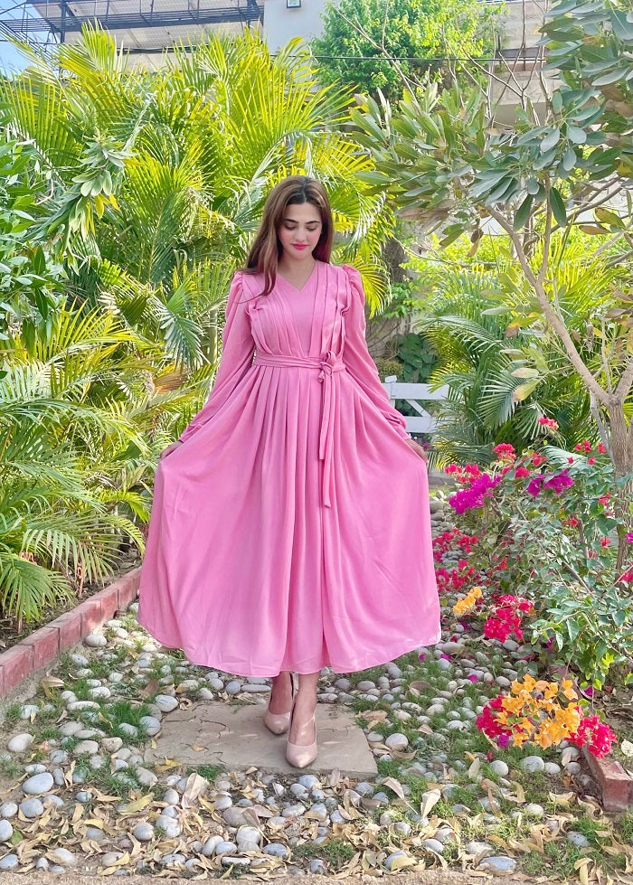 PINK CURVED PLATTED DRESS