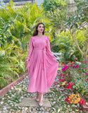 PINK CURVED PLATTED DRESS