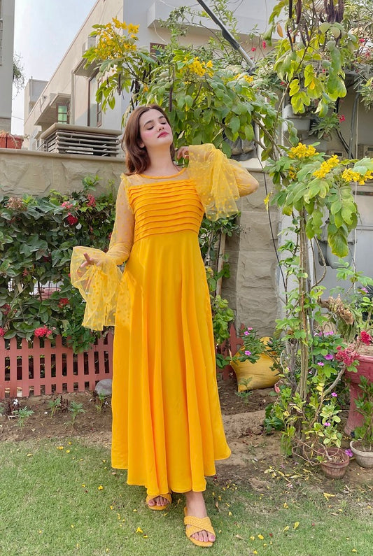 YELLOW PLATTED DRESS