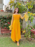 YELLOW PLATTED DRESS