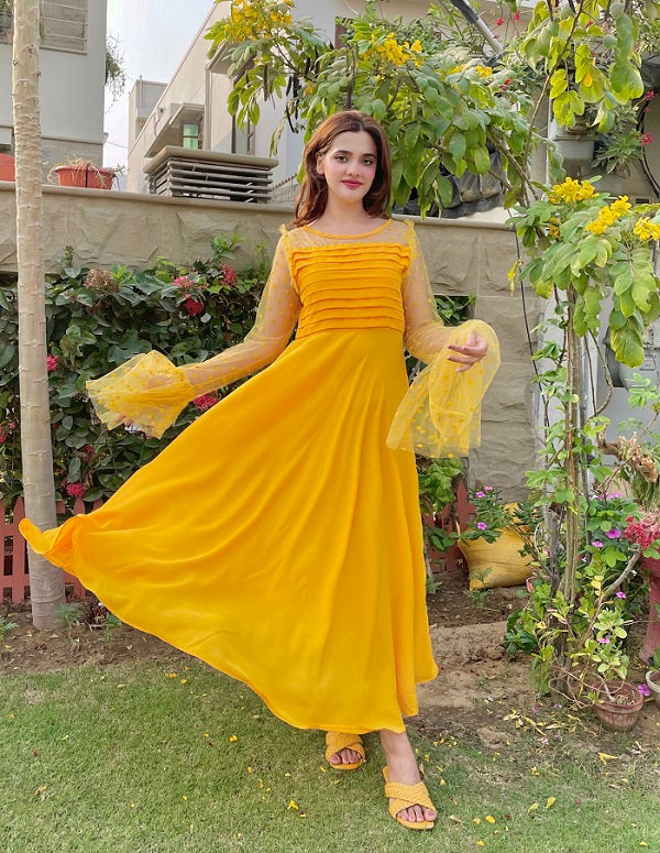 YELLOW PLATTED DRESS