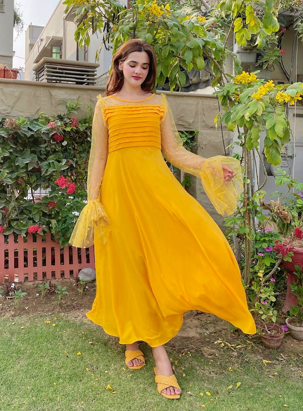 YELLOW PLATTED DRESS
