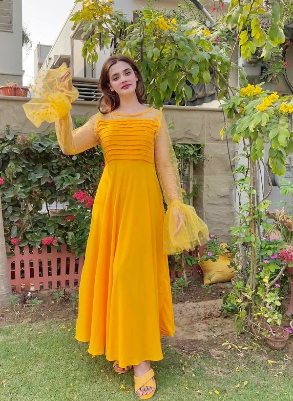 YELLOW PLATTED DRESS