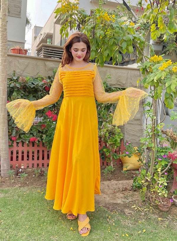 YELLOW PLATTED DRESS