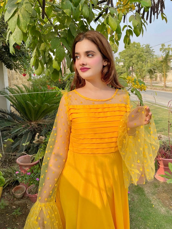 YELLOW PLATTED DRESS