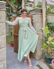 PLEATED DOTS PASTEL GREEN DRESS