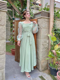 PLEATED DOTS PASTEL GREEN DRESS